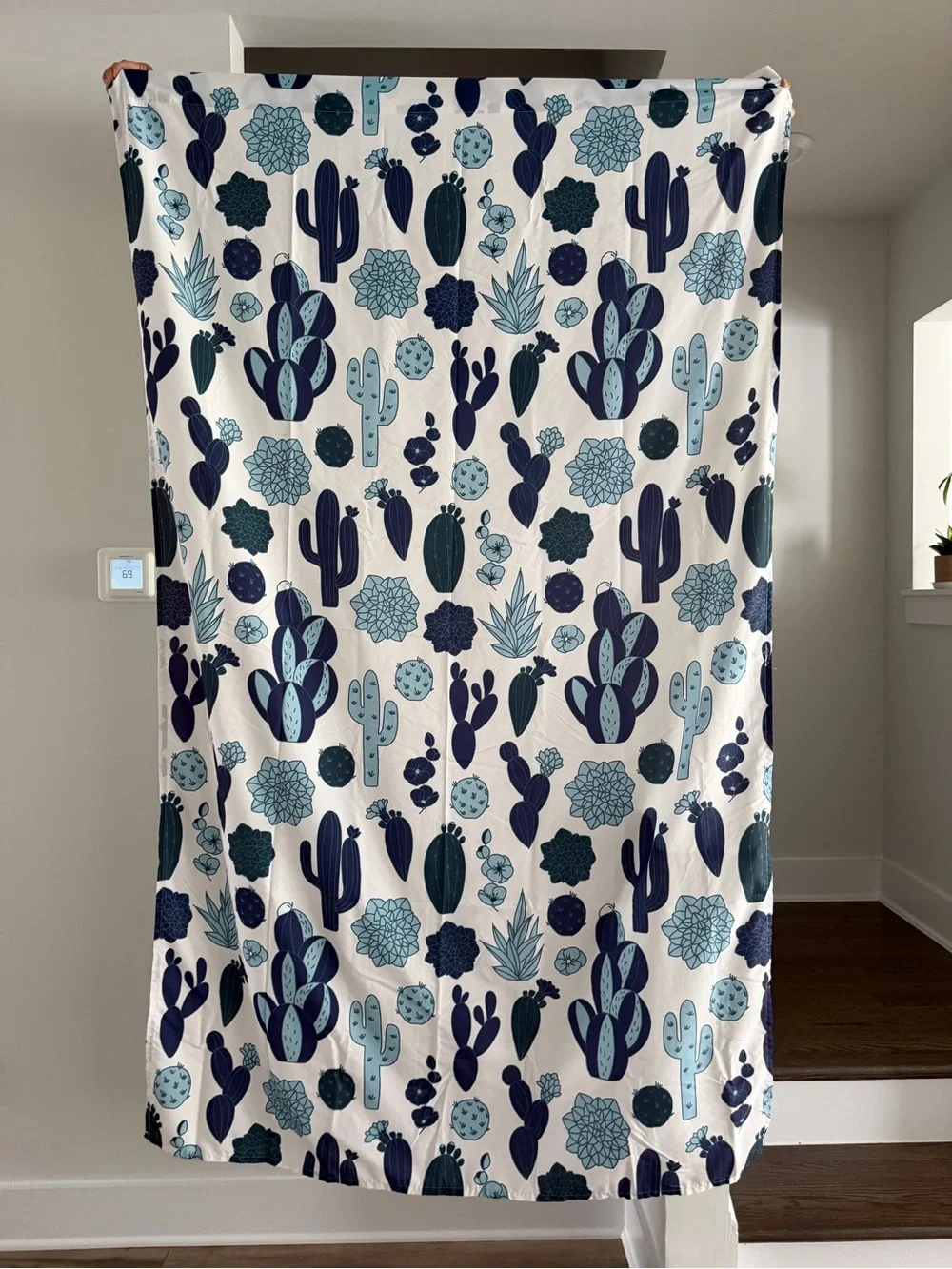 Blue Cactus & Succulent Pattern Curtain 2 Panels